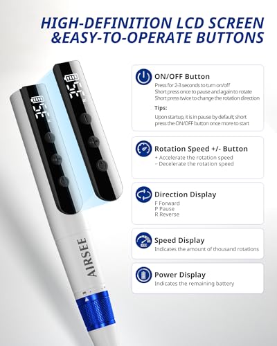 AIRSEE Master Cordless Electric Nail Drill Machine, 35000 RPM Stepless Speed, Professional Rechargeable Nail File Set with LED Display, Portable E-File Dremel Kit for Salon,Blue