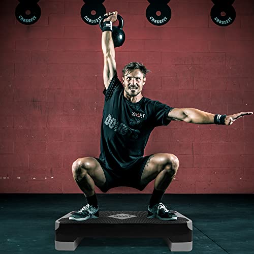 SPART Adjustable Workout Aerobic Stepper, Aerobic Exercise Step Platform with 4 Risers, 3 Levels Adjust 4" - 6" - 8", 26.77" Trainer Stepper with Non-Slip Surface For Home Gym Extra Risers, Black-Gray