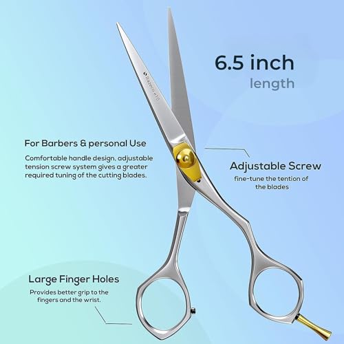 Hair Cutting Scissors for Professionals, Barbers - Hair Shears for Cutting, Trimming, Grooming, Precision - Extremely Sharp Razor Edge - Made With 6.5" Japanese Stainless Steel for Men, Women.