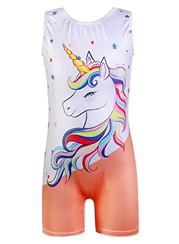 Belovance Dance Leotards for Girls Gymnastics 4t 5t Toddler Baby Girl Child Athletic Sleeveless Gymnastic Biketard Unicorn (Orange Unicorn,4-5 Years)
