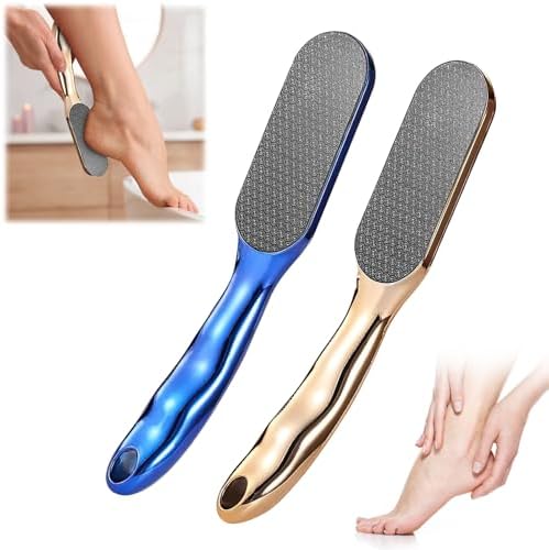 2PCS Veinsgrain Veins Grain Foot File, Professional Foot Care Tools, Nano Glass Foot File with Non-Slip Ergonomic Handle Feet Massage Tool (Gold+Blue)