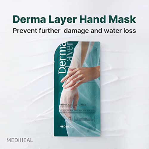 Mediheal Derma Layer Hand Mask (5 Packs) for Dry, Cracked, Roughfnessm Dullness, Damaged Skin Care with Hyaluronic Acid 3 Layers Structure