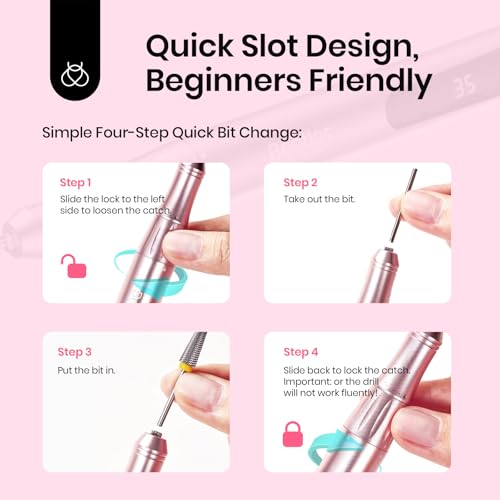 Beetles Electric Nail Drill Cordless, 35 Adjustable Speeds Portable Nail Drill Rose Gold Long Battery Life Polishing Set Professional Nails Machine Kit Manicure Pedicure Tools for Home Salon Use