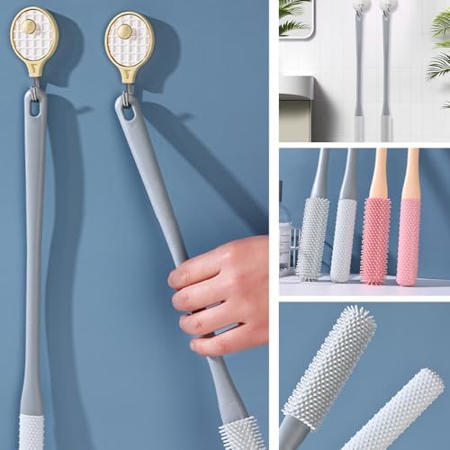 Toe Gap Cleaning Brush, 2025 New Silicone Long Handle Silicone Toe Gap Brush, 15.7" Foot Brushes for Shower, Foot Wash with Soft Exfoliating Brushes (Pink+Grey)