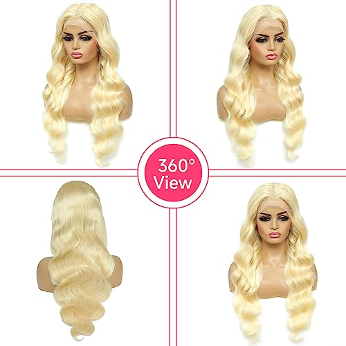 613 HD Lace Frontal Wig 13x6 200 Density, Blonde Lace Front Wigs Human Hair, Pre Plucked Bleached Knots with Baby Hair Natural Hairline Body Wave 613 Lace Front Wig Human Hair (28 Inch)