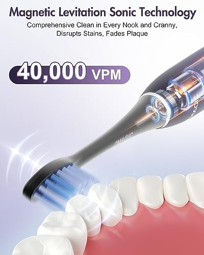 Electric Toothbrush for Adults, Sonic Toothbrush with 6 Mode & 3 Intensity, 40000 VPM Deep Clean Toothbrush with 6 Brush Heads & Travel Case, Wireless Charging, 60 Days Battery Life, 2-Min Smart Timer