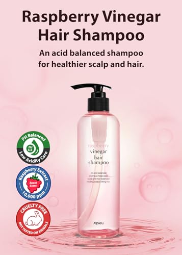 A’PIEU Raspberry Vinegar Hair Shampoo 16.9 fl.oz / 500 ml - Dandruff & Clarifying Shampoo | Scalp Treatment I Korean Hair Care I Balances pH, Removes Buildup, Soothes Scalp