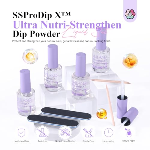 SAVILAND Dip Powder Liquid Set: 15 ml/0.5 Fl.oz Nail Dipping System Essentials for Beginners - Dip Base, Top, Activator, Brush Saver - Strengthen Nails DIY at Home, No Nail Lamp Needed