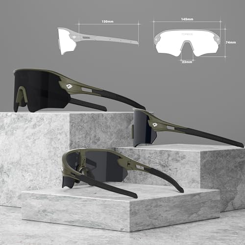 TOREGE Z87 Sunglasses for Men Women Cycling Fishing Running Driving Baseball Anti-fog Sports Sunglasses UV Protection 02EV (Army Green&Black&Gray Lens)