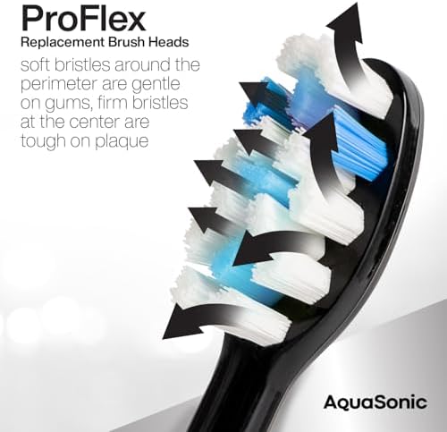 AquaSonic Duo PRO 8-Pack Replacement Brush Heads - Upgraded Proflex Brush Heads for Improved Plaque Removal - ADA Accepted - Genuine AquaSonic