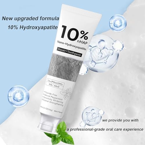 Nano-Hydroxyapatite Toothpaste, New Upgraded Formula, Strengthens Enamel,Fluoride-Free Toothpaste ，Gentle on Sensitive Teeth 4.23oz 2pc