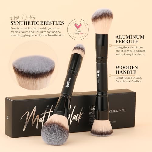 DUcare Makeup Brushes Duo End Foundation Contour Powder and Buffer Brush Bronzer Double Makeup Brush Set 2Pcs black