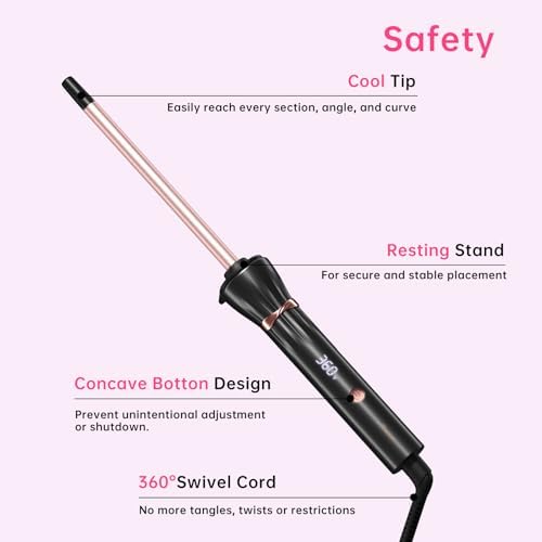 3/8 Inch Small Wand Curling Iron with 9 Temps, 9mm Mini Hair Curler with LCD Display, Fast Heat Up & Anti-Scald Design, Suitable for Short/Long Hair