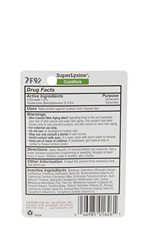 Quantum Health SuperLysine+ ColdStick Lip Sunscreen|Soothes and Moisturizes Lips|Softens and Protects from the Sun|Goes on Clear|0.17 Ounce