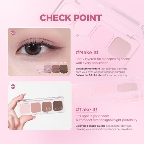 lilybyred Mood It Palette | 4-Shade Korean Eyeshadow Palette, Pre-Matched Personal Tone, Soft Blending, Buildable Coverage, Matte & Shimmer Finish, Daily Wear, Compact Size, 0.11 oz. (02 Like It)
