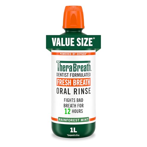 TheraBreath Fresh Breath Mouthwash, Rainforest Mint, Alcohol-Free, 33.8 oz/1 L