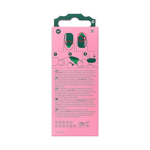 WICKED X imPRESS Press On Nails, New Improved Adhesive, Up To 10 Day Hold, ‘Glinda-fied’, Pink, Short Squoval, Includes 30 Fake Nails, 1 Prep Pad, 1 Manicure Stick, 1 Mini File