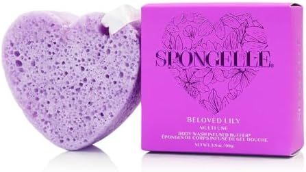 Spongellé Lily Heart Buffer – Exfoliating Sponge & Body Wash Infused with Lily Fragrance – Ideal for Valentine's & Mother's Day Gifts
