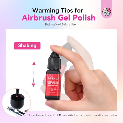 SAVILAND Airbrush Gel Nail Polish: Dilution-Free 12 Vitality Colors Airbrush for Nails Set Non-Acetone with Fine Mist Nail for Color Spray French & Ombre Nail Polish Nail Art Design Salon Kit