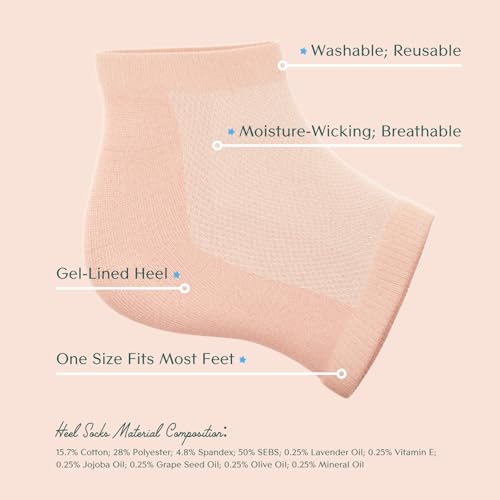 Bare August Moisturizing Heel-Repair Gel Socks – Overnight Spa Sleep Socks for Dry, Cracked Heels & Soft Feet