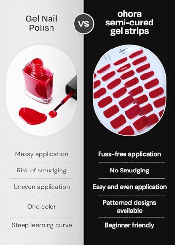 ohora Semi Cured Gel Nail Strips (N Autumn Ombre) - Green/Brown Works with Any UV/LED Lamps, Salon-Quality, Long Lasting, Easy to Apply & Remove - Includes 2 Prep Pads, Nail File & Wooden Stick