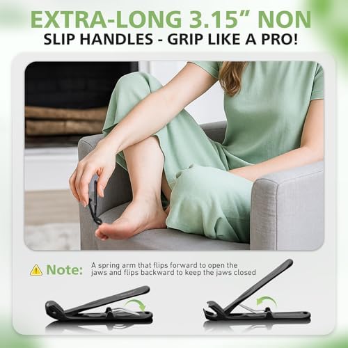 BALUCA Pro Angled Head Heavy Duty Toe Nail Clippers for Seniors & Thick Nails – Long Handle Toenail Clipper with Catcher for Arthritic Hands & Tough Toenails, Black