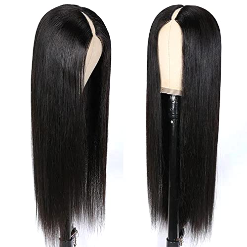 22Inch V Part Wigs Human Hair Straight Brazilian Human Hair Wigs for Black Women Upgrade U Part Wigs No Sew in NO Glue Half Wigs Human Hair 180% Density Natural Color