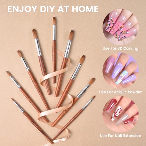 Nail Brush Kolinsky Sable Acrylic Nail Art Brush Professional Red Wooden Nail Brush (10#)