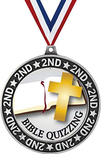 Bible Quiz Second Place Medals, 2 3/4" Silver Holy Religious Bible Quizzing Trophy Medal Award 5 Pack Prime
