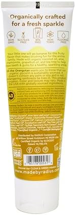 Radius USDA Kids Organic Toothpaste, Coconut Banana, 3 Oz (Pack of 1)