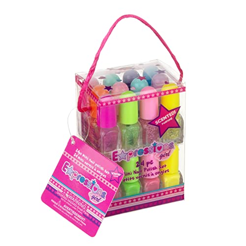 24pc Scented Nail Polish Value Pack - Shiny & Glitter Shades, Non-Toxic Water-Based Manicure & Pedicure Kit for Girls, Gift Set