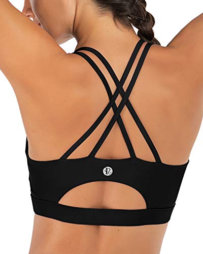 RUNNING GIRL Strappy Sports Bra for Women, Sexy Crisscross Back Medium Support Yoga Bra with Removable Cups(WX2354 Black,XS)