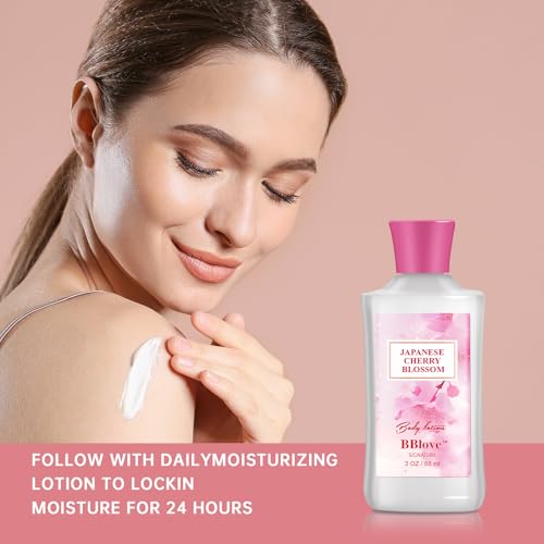 Bath and Body Gift Set for Women & Girls, Japanese Cherry Blossom, 4PCS Set for-Shower Gel, Body Lotion, Body Mist, Exfoliating Scrub, Body Care Travel Set for Birthday Mother's Day Gifts