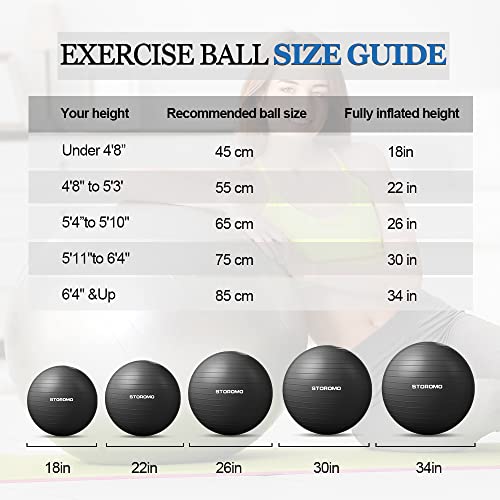 STOROMO Exercise Ball,Yoga Ball(with Exercise Tutorial)，Extra Thick Non-Slip,Holds 2500 lbs, Workout Ball for Pregnancy Birthing and Balance Stability (Black, 85cm/33.4in)