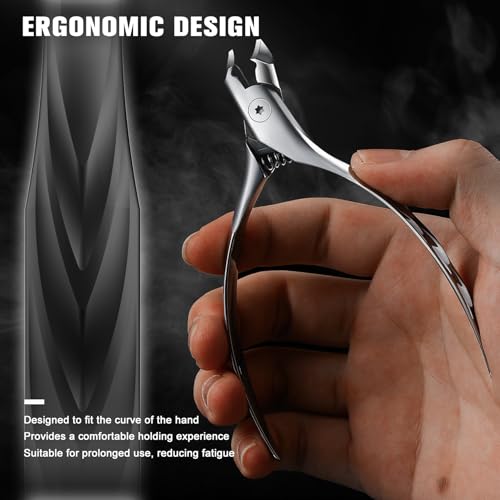 FERYES Wide Jaw Thick Toenail Clippers Thick Toenails - Precision Stainless Steel Toe Nail Clippers for Thick Nails for Seniors with Catcher - Silver