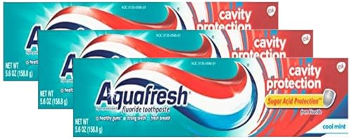 Aquafresh Cavity Protection Fluoride Toothpaste, Cool Mint, 5.6 Ounce (Pack of 3)