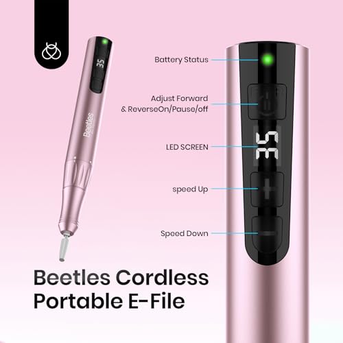 Beetles Electric Nail Drill Cordless, 35 Adjustable Speeds Portable Nail Drill Rose Gold Long Battery Life Polishing Set Professional Nails Machine Kit Manicure Pedicure Tools for Home Salon Use
