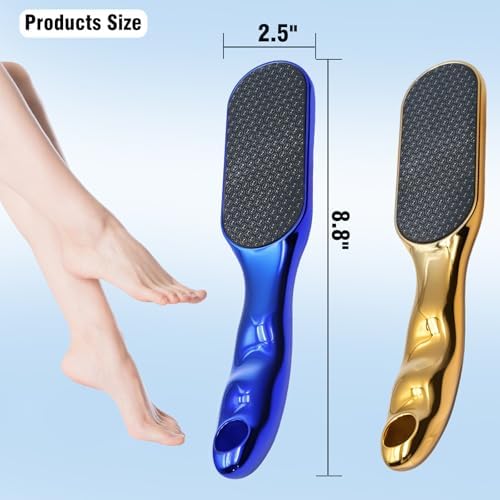 2 Pcs Veinsgrain Foot File, Nano Glass Foot File Hard Skin Remover with Non-Slip Ergonomic Handle, Professional Foot Care Tools for Smooth Feet(Gold+Blue)