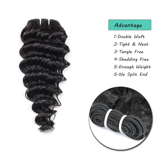 12 Inch Human Hair 4 Bundles Deep Wave Human Hair 100% Unprocessed Virgin Hair 12A Grade Natural Color Hair Extensions for Black Women(12'' 12'' 12'' 12'')