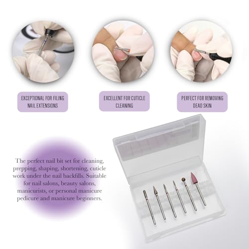 6 pcs Dry Manicure Drill Bits Set, Mia Secret DIY home and Salon nail bits for Sensitive Skin MADE IN USA