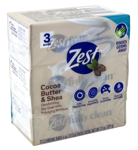 Zest Bath Bars Cocoa Butter Shea bars 3 ea, Chocolate, 4 Fl Oz