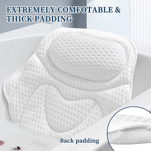 Bath Pillow Bathtub Pillow, Luxury Bath Pillows for Tub Neck and Back Support, Tub Pillow for Bathtub Headrest with Laundry Bag, Bath Accessories for Women Relaxing Spa Gifts, White Bath Tub Pillow