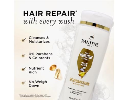 Pantene PRO-V Daily Moisture Renewal 2 in 1 Shampoo + Conditioner, 12 oz