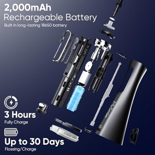 MySmile LP211 Cordless Water Flossers, Portable Rechargeable Oral Irrigator for Teeth Cleaning, 5 Cleaning Modes, IPX7 Waterproof, 8 Replacement Tips and a Storage Pouch (Midnight Black)