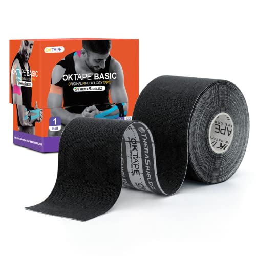 OK TAPE Kinesiology Tape, Sports Athletic Tape Therapeutic Pain Relief, Basic Original Cotton Elastic Tape for Support and Recovery, 2in×16.4ft Uncut Roll - BLack