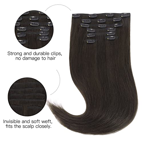 HOTBANANA Human Hair Clip in Hair Extensions, Dark Brown 120g Clip in Hair Extensions Real Human Hair Straight Remy Hair 14 Inch 7pcs