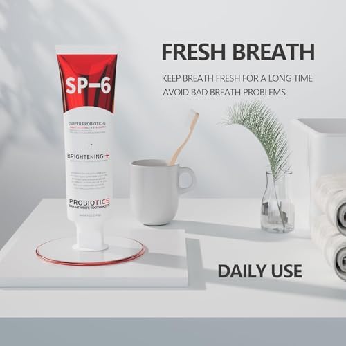 SP-6 Probiotic Whitening Toothpaste - Enhanced Formula with 6 Probiotics for Teeth Whitening and Gum Health - Enamel-Safe, Fluoride-Free, Fresh Mint Flavor, 4.9Oz (2)