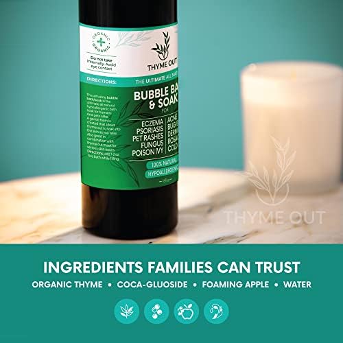 All Natural, Organic Plant Based Bubble Bath - Hypoallergenic Skin-Soothing Thyme Eczema Bath Soak with Colloidal Oatmeal - Sensitive Skin Bubble Bath for Kids & Adults - 16oz