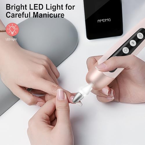 Electric Nail Drill Cordless Nail File Professional Manicure Pedicure Kit, 9 in 1 Hand Foot Rechargeable Care Tool, 10 Speeds Electric Nail File Grinder for Thick Toenail Trim Polish Pink