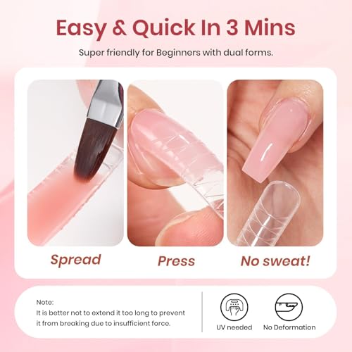 Beetles Poly Nail Gel Kit 6 Colors Clear Nude Brown Nail Extension Gel Set Builder Hybrid Jelly Gel with Nail Lamp Poly Extension Gel Nail Kit with Slip Solution Base Top Coat Gel Polish for Women